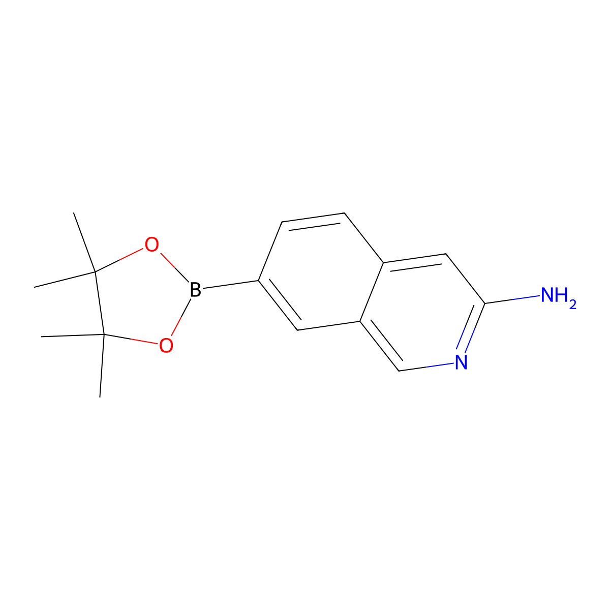 7-(4,4,5,5-Tetramethyl-1,3,2-dioxaborolan-2-yl)isoquinolin-3-amine molecular structure, CAS 1382851-41-3