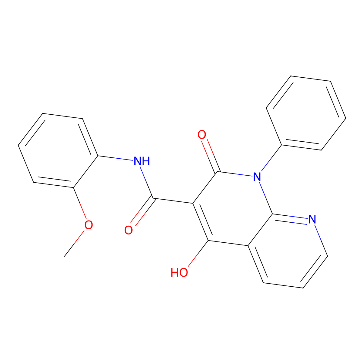 1,8-Naphthyridine-3-carboxamide, 1,2-dihydro-4-hydroxy-N-(2-methoxyphenyl)-2-oxo-1-phenyl- molecular structure, CAS 138305-05-2