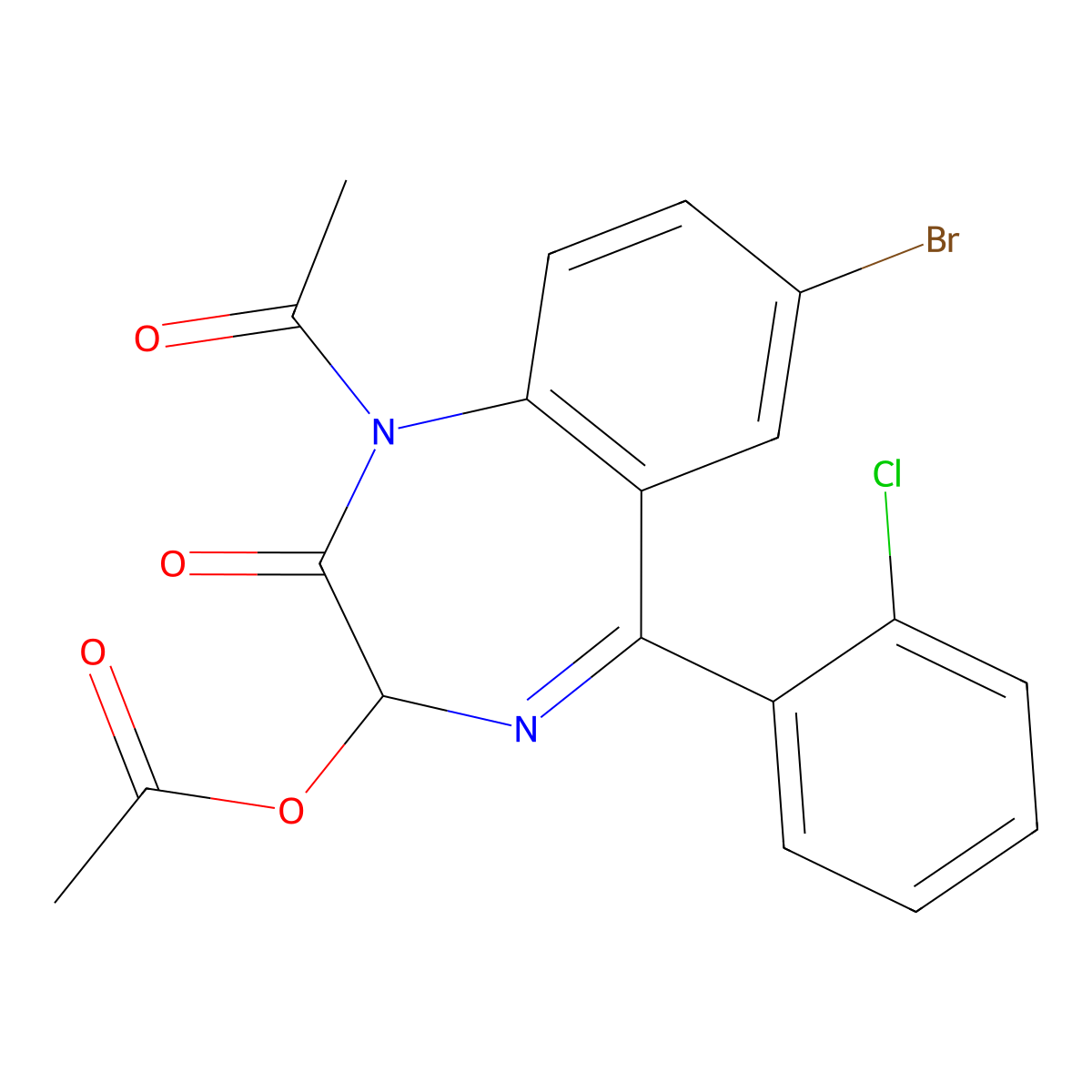 1-Acetyl-3-(acetyloxy)-7-bromo-5-(2-chlorophenyl)-1,3-dihydro-2H-1,4-benzodiazepin-2-one molecular structure, CAS 138323-22-5