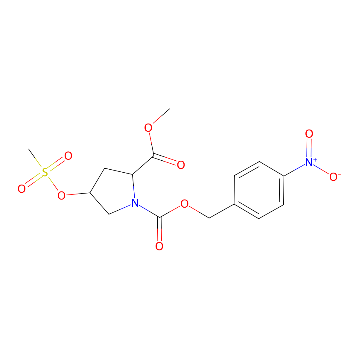 (2S,4R)-2-Methyl 1-(4-nitrobenzyl) 4-((methylsulfonyl)oxy)pyrrolidine-1,2-dicarboxylate molecular structure, CAS 138324-82-0