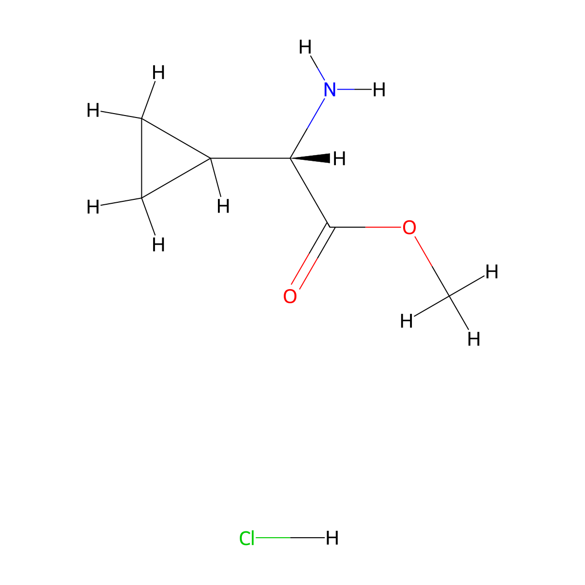 methyl (2S)-2-amino-2-cyclopropylacetate hydrochloride molecular structure, CAS 138326-68-8