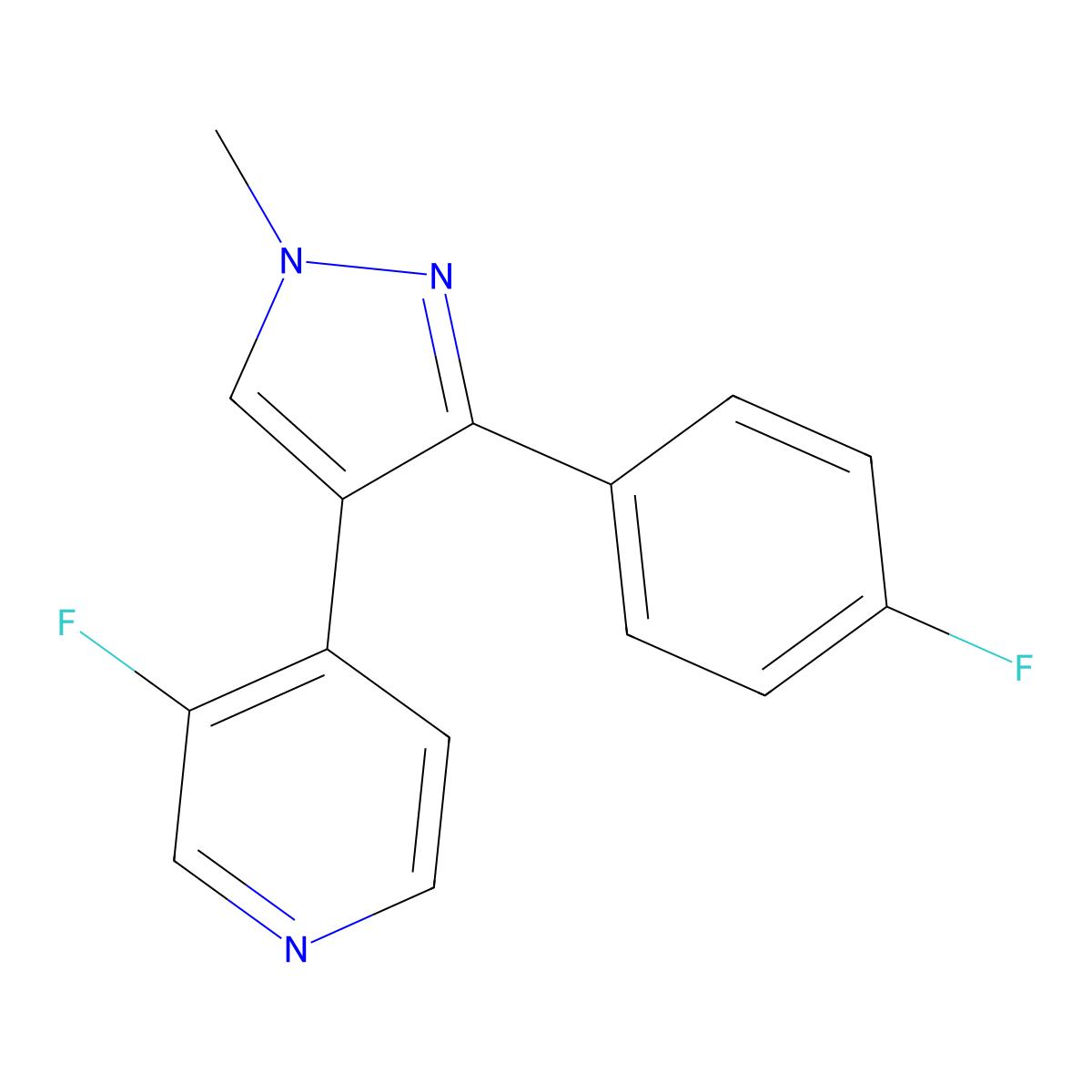 3-Fluoro-4-(3-(4-fluorophenyl)-1-methyl-1H-pyrazol-4-yl)pyridine molecular structure, CAS 1383377-56-7