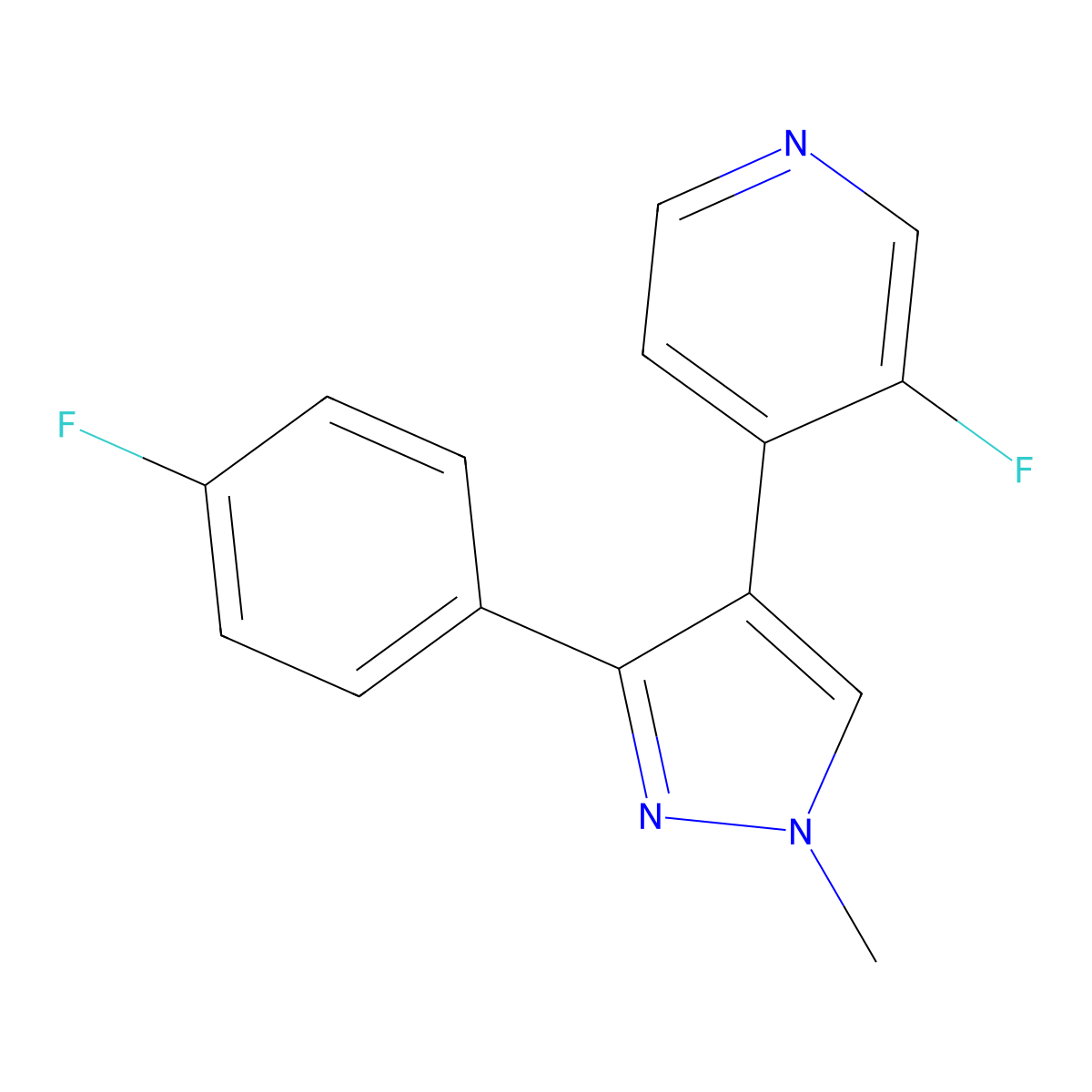 3-Fluoro-4-(3-(4-fluorophenyl)-1-methyl-1H-pyrazol-4-yl)pyridine molecular structure, CAS 1383377-56-7