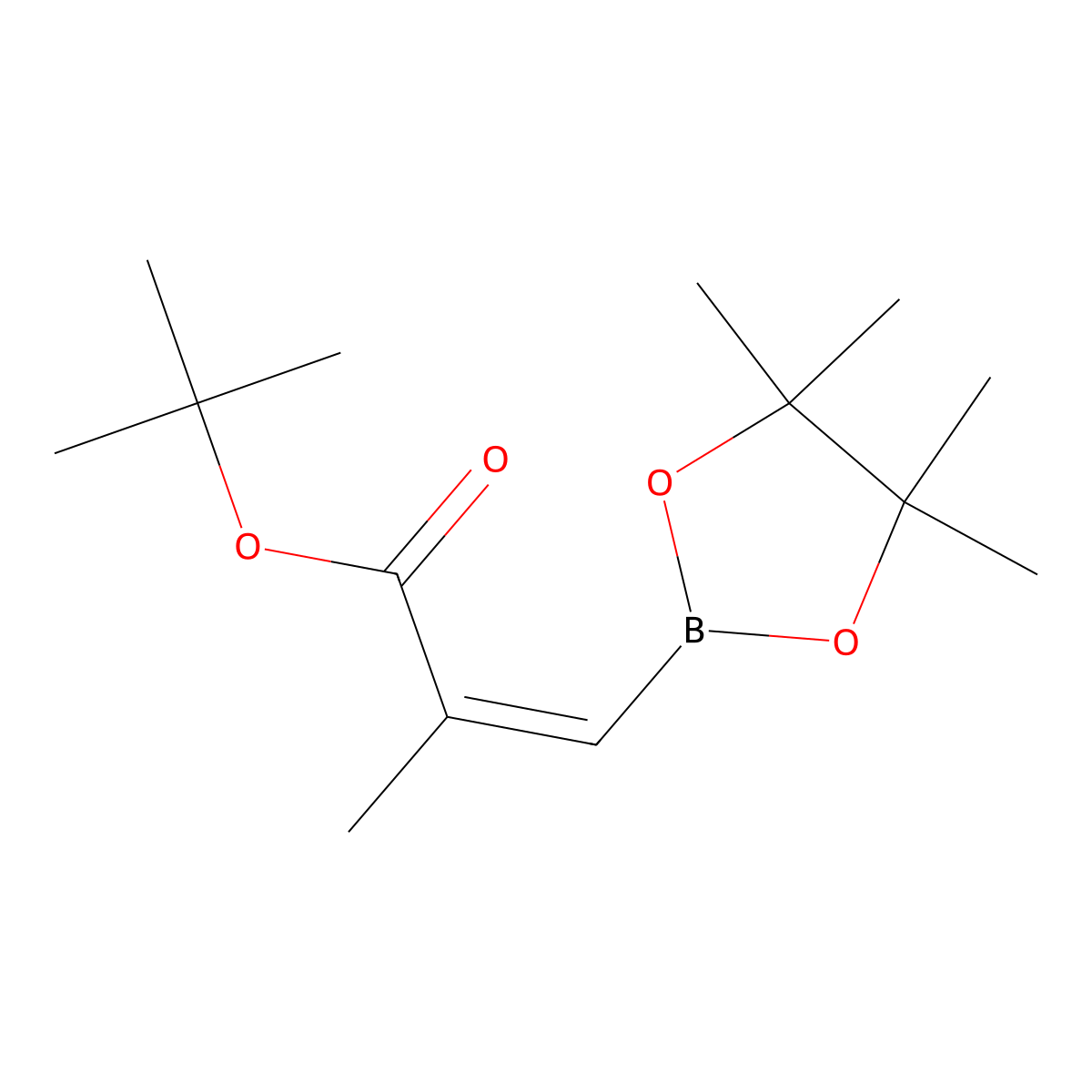 tert-butyl (2E)-2-methyl-3-(tetramethyl-1,3,2-dioxaborolan-2-yl)prop-2-enoate, E molecular structure, CAS 1383434-61-4