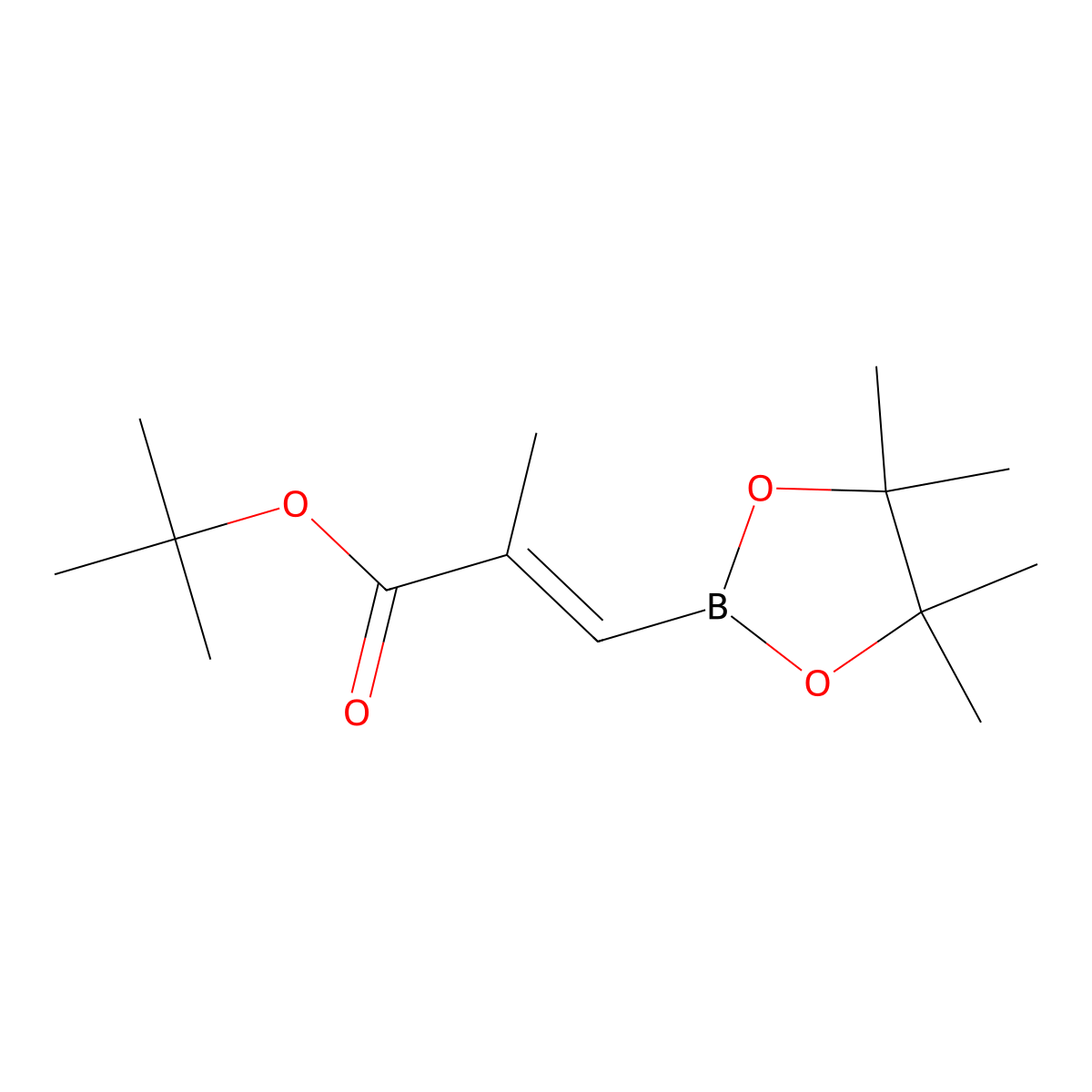 tert-butyl (2E)-2-methyl-3-(tetramethyl-1,3,2-dioxaborolan-2-yl)prop-2-enoate, E molecular structure, CAS 1383434-61-4