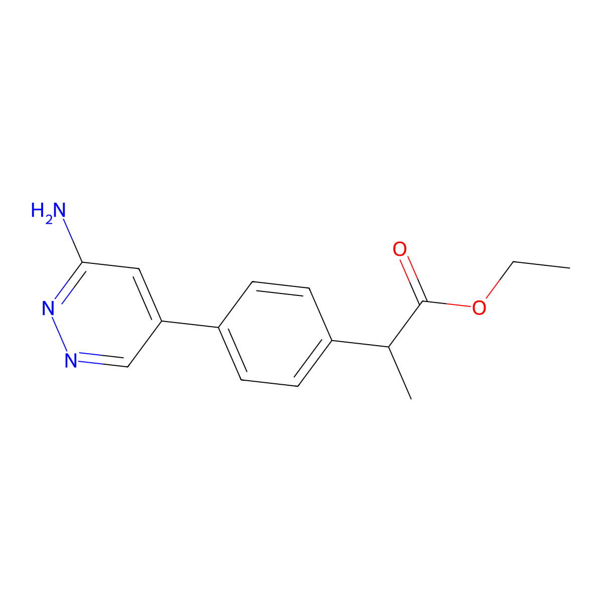 Ethyl 2-(4-(6-aminopyridazin-4-yl)phenyl)propanoate molecular structure, CAS 1383481-34-2