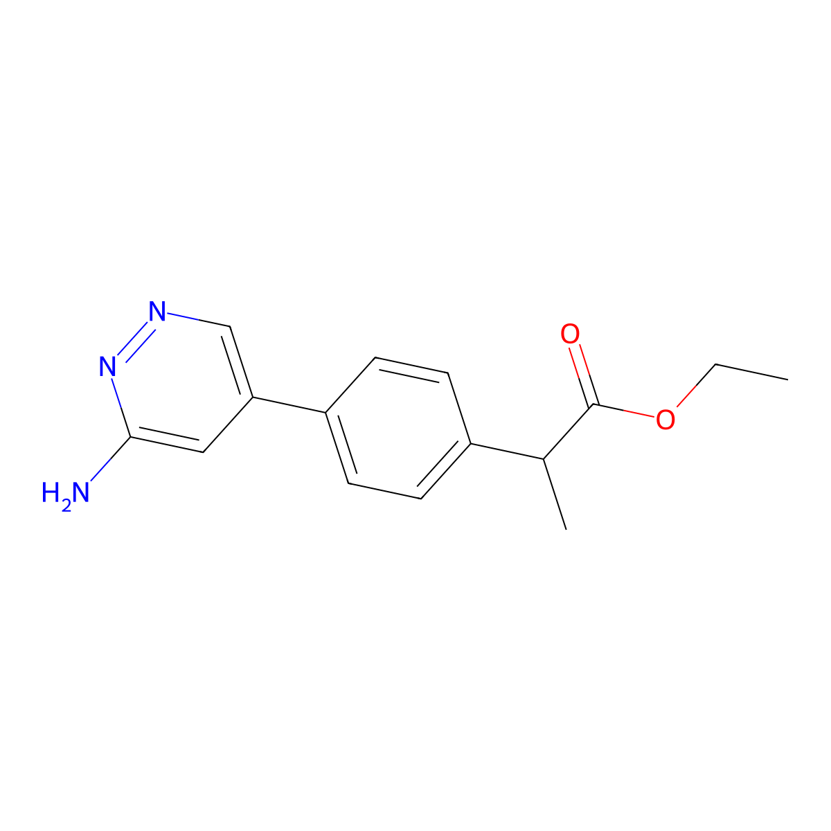 Ethyl 2-(4-(6-aminopyridazin-4-yl)phenyl)propanoate molecular structure, CAS 1383481-34-2