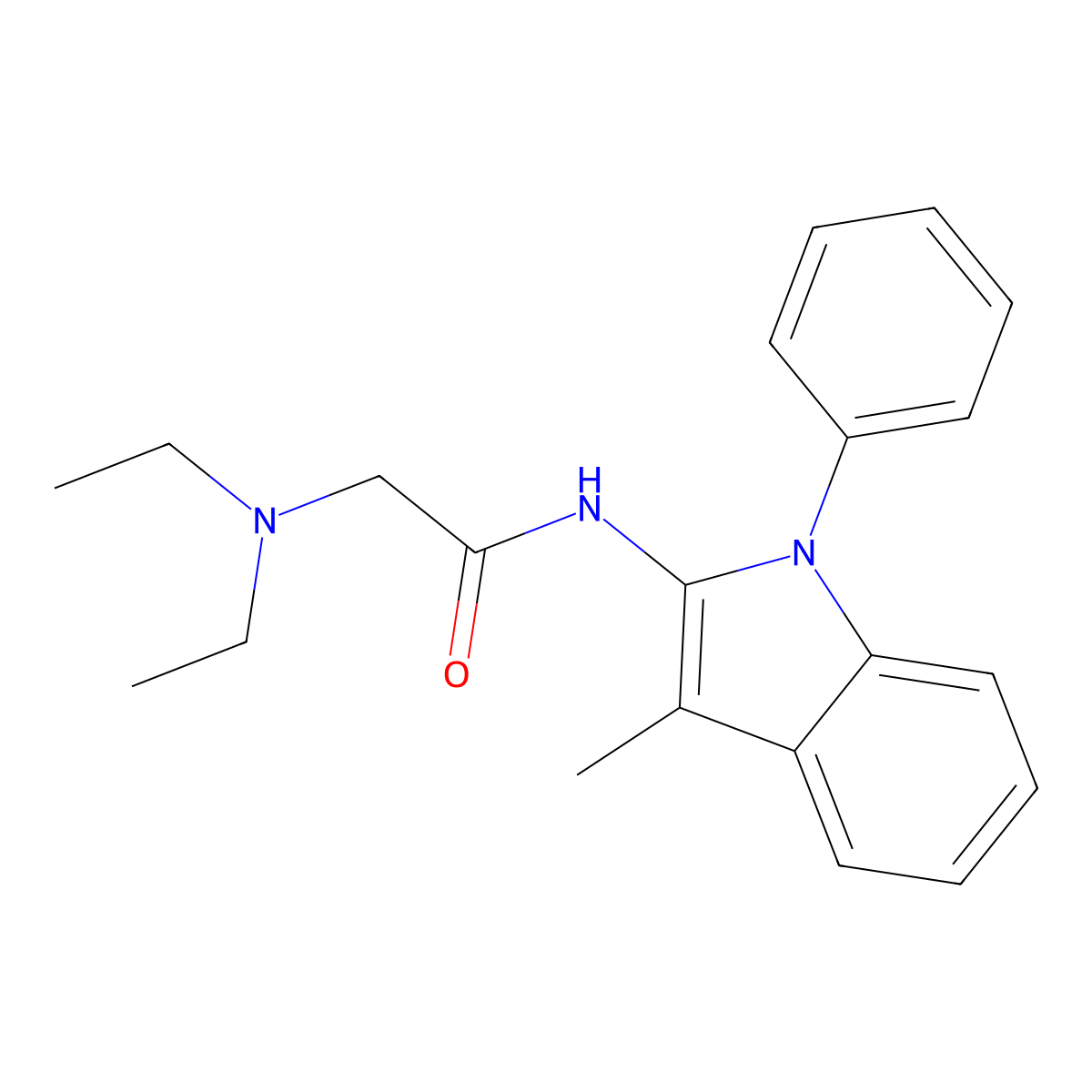 Acetamide, 2-(diethylamino)-N-(3-methyl-1-phenyl-1H-indol-2-yl)- molecular structure, CAS 138349-56-1