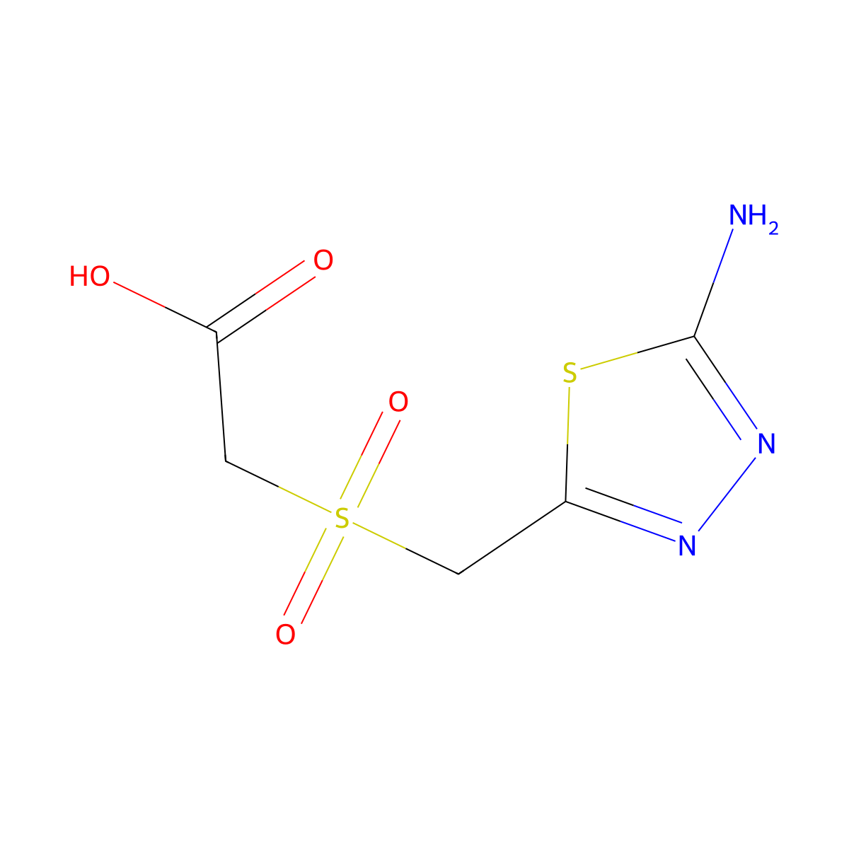 2-(((5-Amino-1,3,4-thiadiazol-2-yl)methyl)sulfonyl)acetic acid molecular structure, CAS 138352-18-8