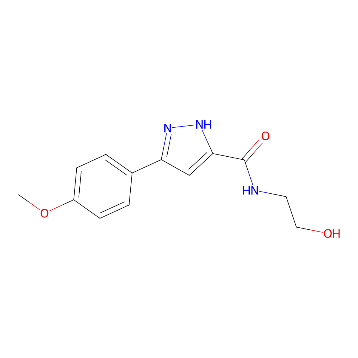 N-(2-hydroxyethyl)-3-(4-methoxyphenyl)-1H-pyrazole-5-carboxamide molecular structure, CAS 1383528-29-7