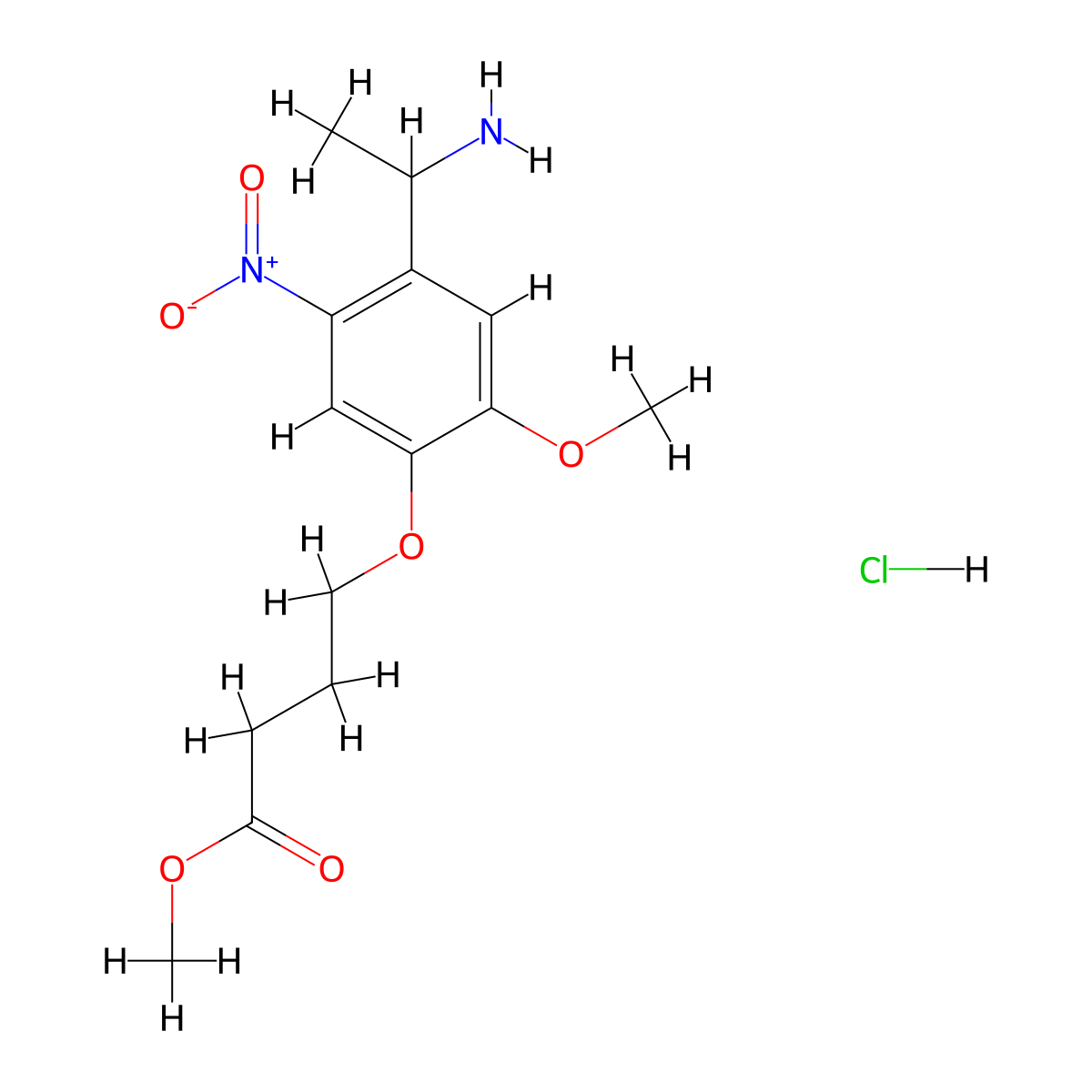 Methyl 4-(4-(1-aminoethyl)-2-methoxy-5-nitrophenoxy)butanoate hydrochloride molecular structure, CAS 1383543-83-6