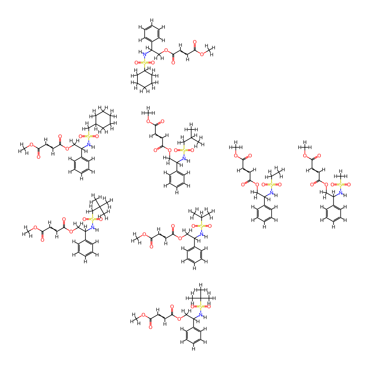4-O-[2-(tert-butylsulfonylamino)-2-phenylethyl] 1-O-methyl but-2-enedioate;4-O-[2-(cyclohexylmethylsulfonylamino)-2-phenylethyl] 1-O-methyl but-2-enedioate;4-O-[2-(cyclohexylsulfonylamino)-2-phenylethyl] 1-O-methyl but-2-enedioate;4-O-[2-(2,2-dimethylpropylsulfonylamino)-2-phenylethyl] 1-O-methyl but-2-enedioate;4-O-[2-(ethylsulfonylamino)-2-phenylethyl] 1-O-methyl but-2-enedioate;4-O-[2-(methanesulfonamido)-2-phenylethyl] 1-O-methyl but-2-enedioate;1-O-methyl 4-O-[2-(2-methylpropylsulfonylamino)-2-phenylethyl] but-2-enedioate;1-O-methyl 4-O-[2-phenyl-2-(propan-2-ylsulfonylamino)ethyl] but-2-enedioate molecular structure, CAS 1383605-56-8