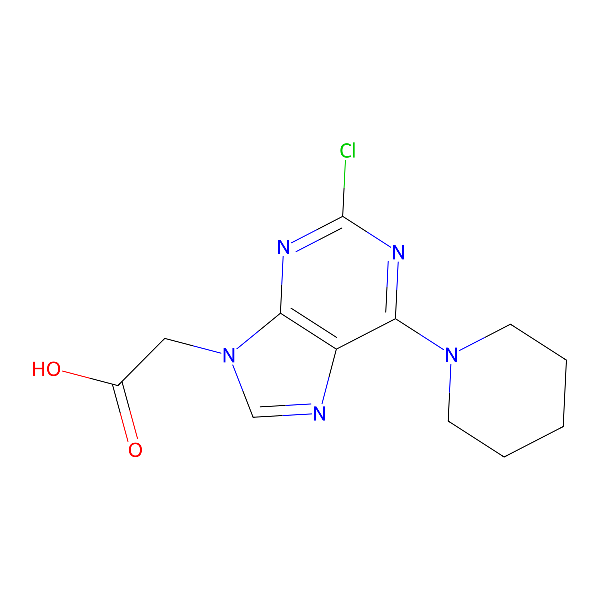 2-(2-chloro-6-(piperidin-1-yl)-9H-purin-9-yl)acetic acid molecular structure, CAS 1383626-14-9