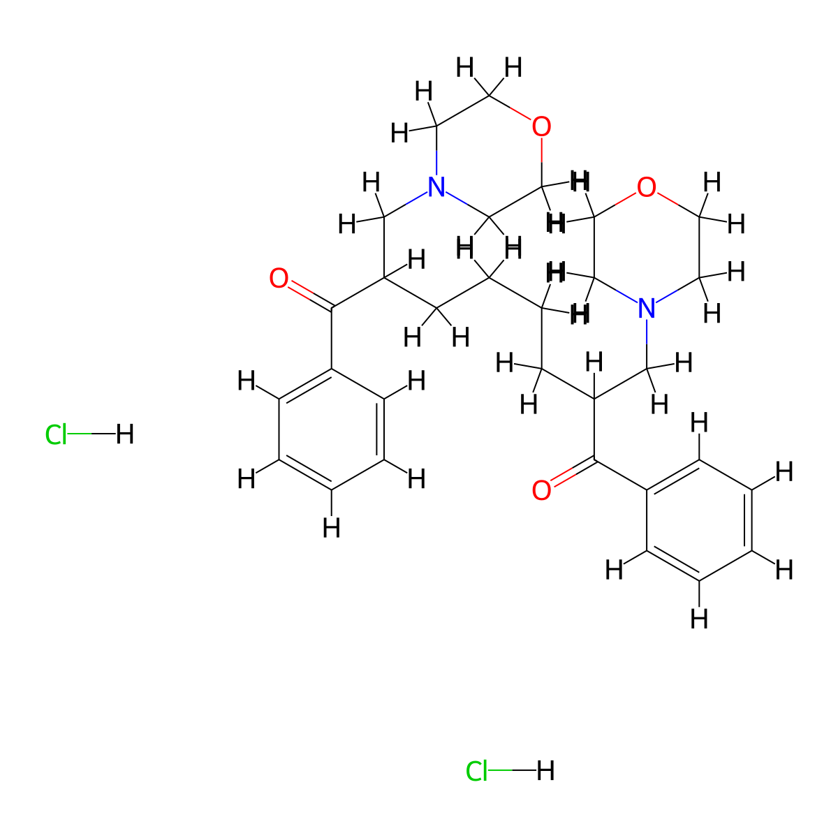 1,8-Octanedione, 2,7-bis(4-morpholinylmethyl)-1,8-diphenyl-, dihydrochloride molecular structure, CAS 138371-20-7