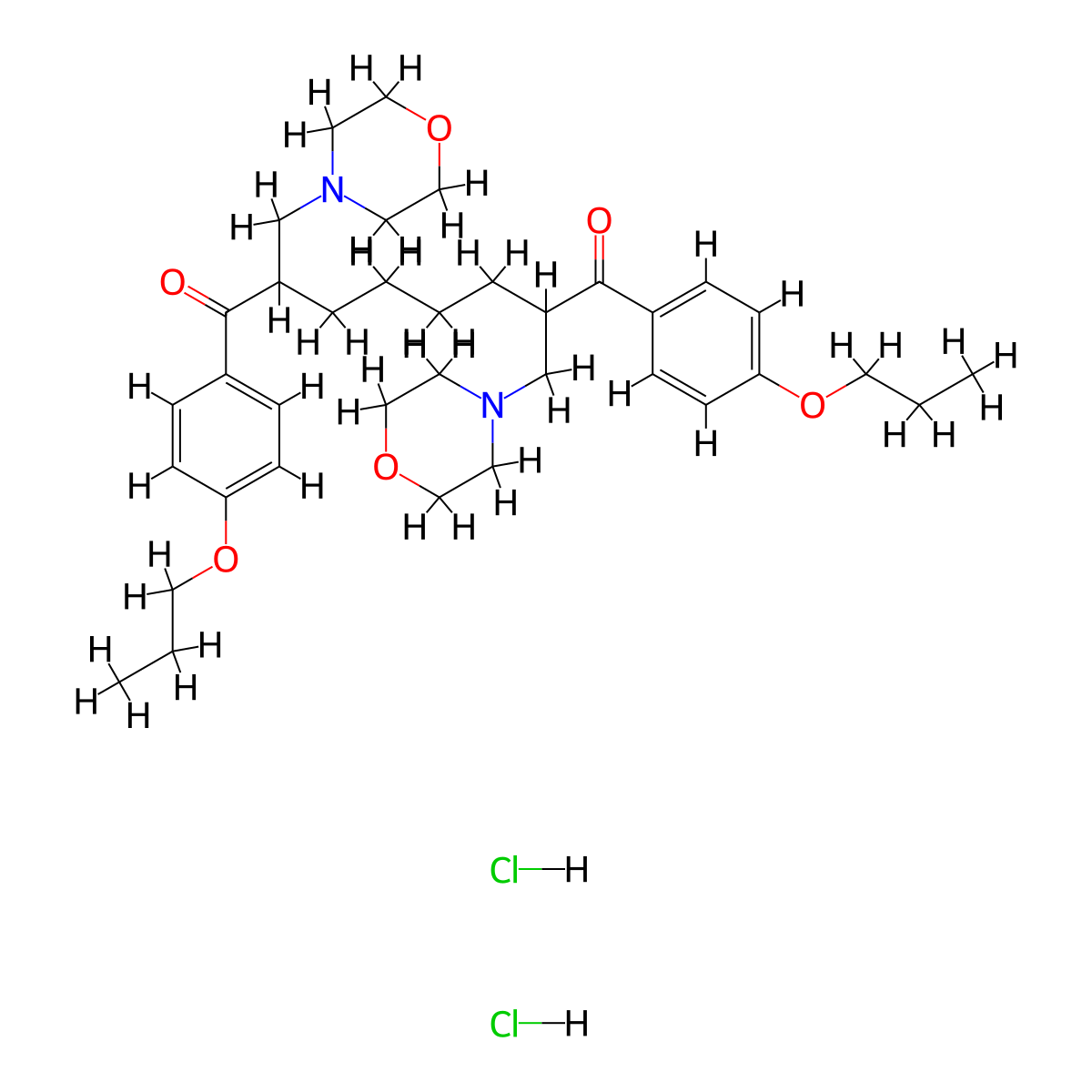 1,8-Octanedione, 2,7-bis(4-morpholinylmethyl)-1,8-bis(4-propoxyphenyl)-, dihydrochloride molecular structure, CAS 138371-23-0