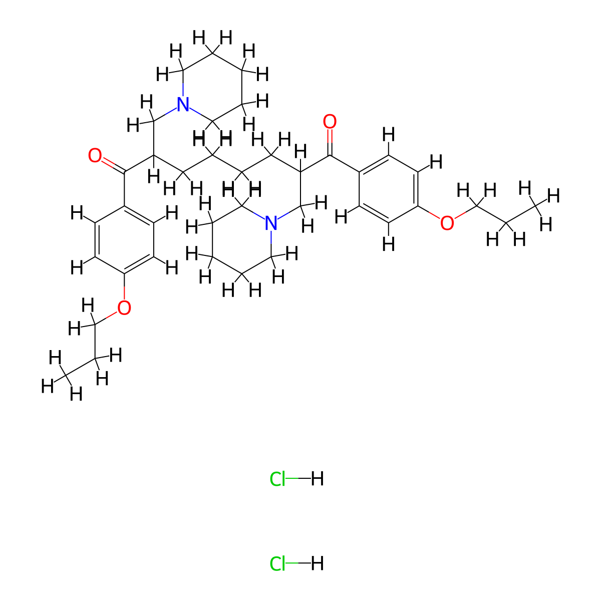 1,8-Octanedione, 2,7-bis(1-piperidinylmethyl)-1,8-bis(4-propoxyphenyl)-, dihydrochloride molecular structure, CAS 138371-29-6