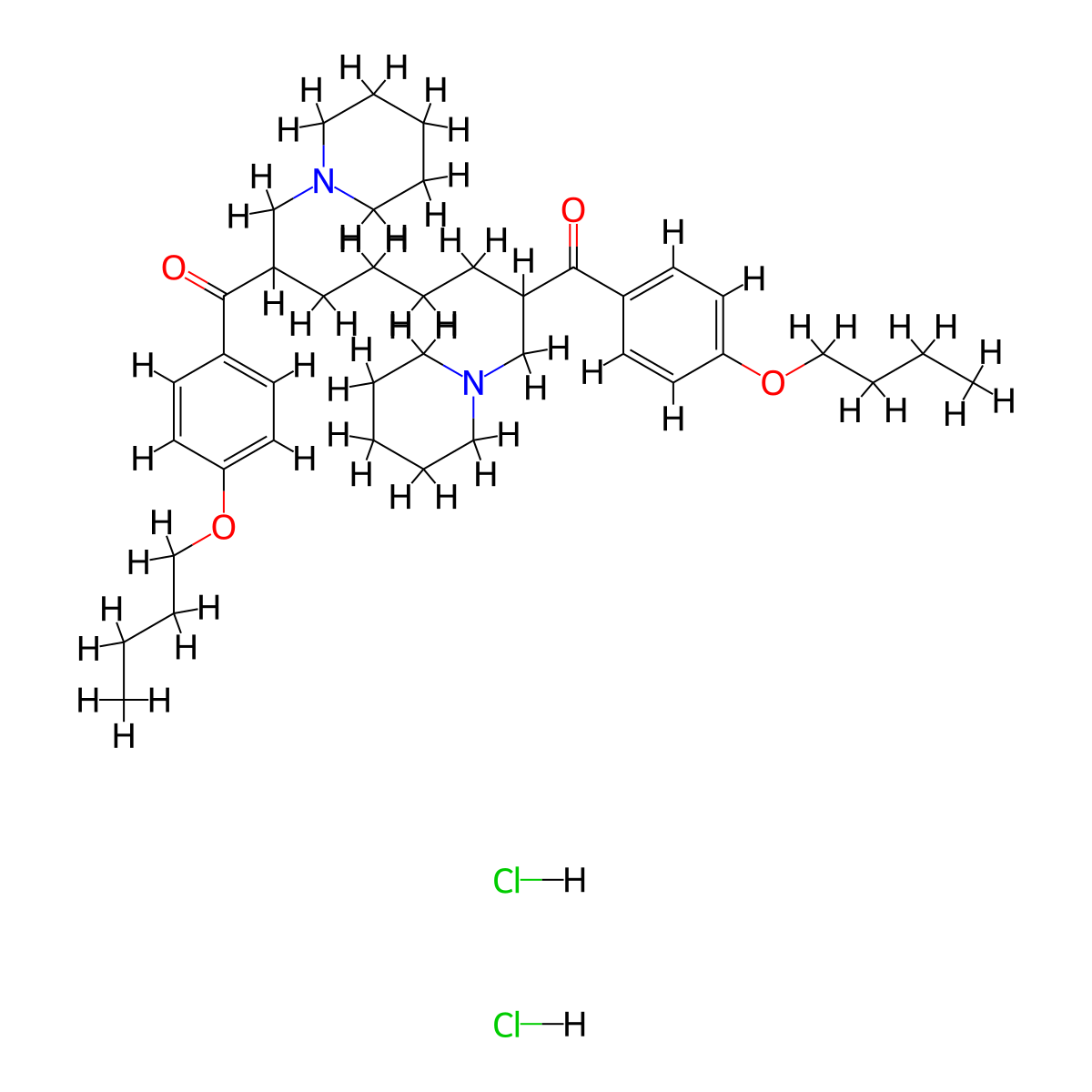 1,8-Octanedione, 1,8-bis(4-butoxyphenyl)-2,7-bis(1-piperidinylmethyl)-, dihydrochloride molecular structure, CAS 138371-30-9