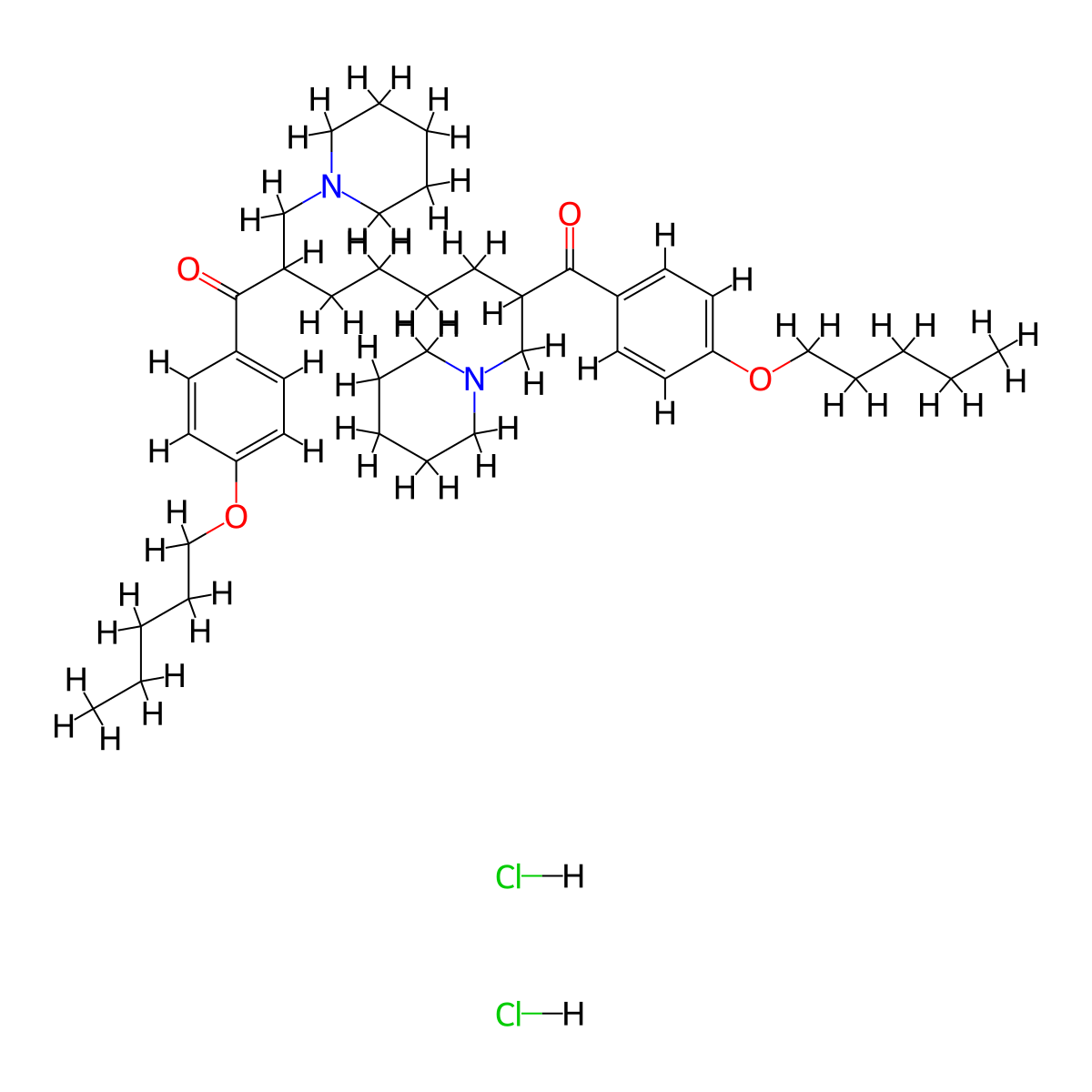 1,8-Octanedione, 1,8-bis(4-(pentyloxy)phenyl)-2,7-bis(1-piperidinylmethyl)-, dihydrochloride molecular structure, CAS 138371-31-0