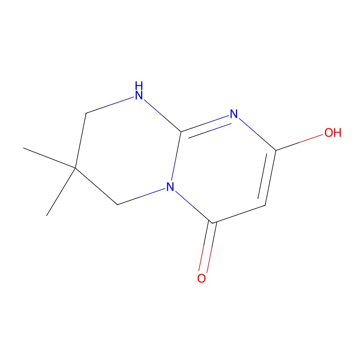 2-hydroxy-7,7-dimethyl-1H,4H,6H,7H,8H-[1,3]diazino[1,2-a]pyrimidin-4-one molecular structure, CAS 1383777-82-9