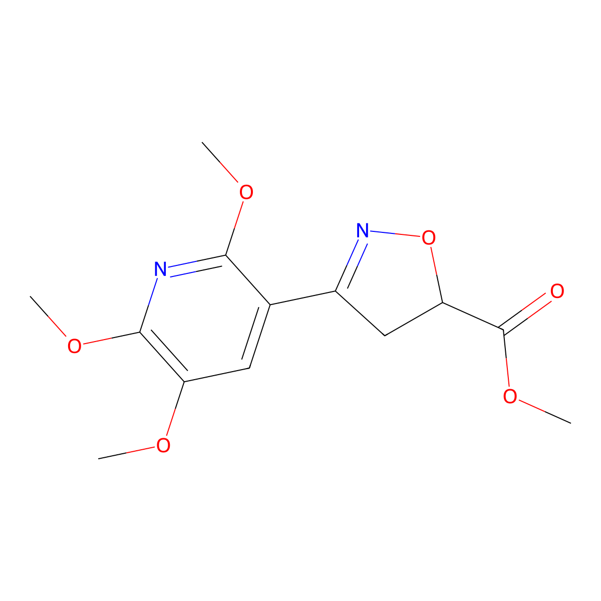 Methyl 3-(2,5,6-trimethoxypyridin-3-yl)-4,5-dihydroisoxazole-5-carboxylate molecular structure, CAS 1383788-40-6