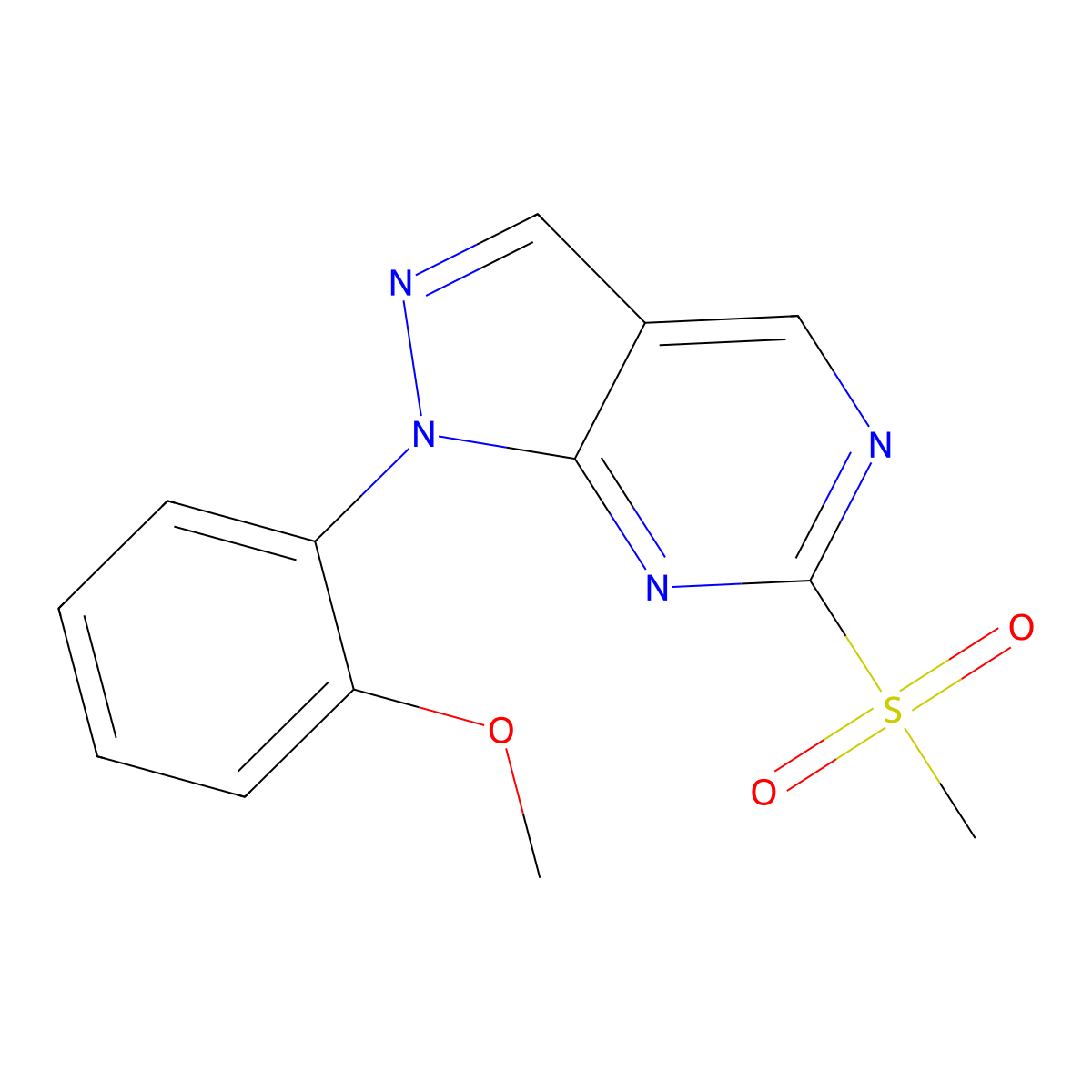 1H-Pyrazolo[3,4-d]pyrimidine, 1-(2-methoxyphenyl)-6-(methylsulfonyl)- molecular structure, CAS 1383789-09-0