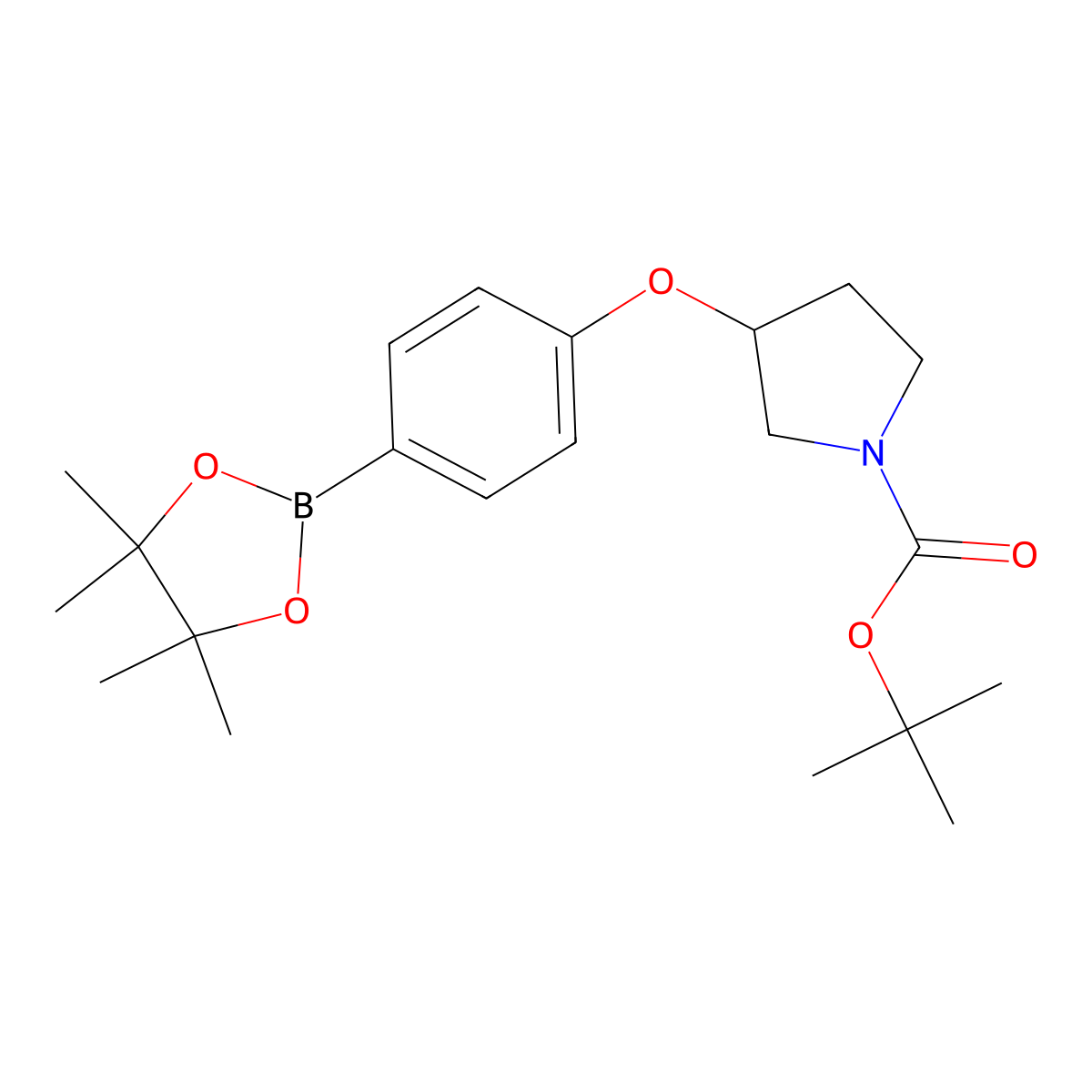 (S)-3(4-(4,4,5,5-tetramethyl-(1,3,2) dioxaborolan-2-yl)-phenoxyl)-pyrrolidine-1-carboxylic tert butyl ether molecular structure, CAS 1383793-75-6