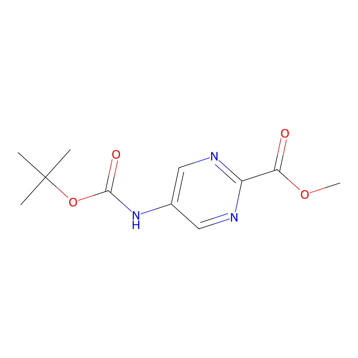Methyl 5-((tert-butoxycarbonyl)amino)pyrimidine-2-carboxylate molecular structure, CAS 1383802-16-1