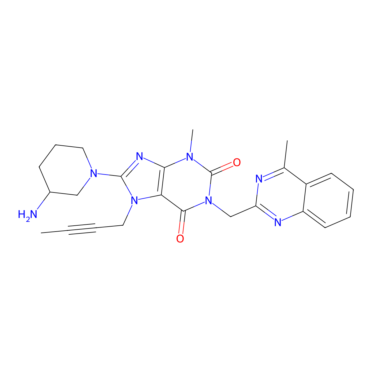 8-(3-Aminopiperidin-1-yl)-7-(but-2-yn-1-yl)-3-methyl-1-((4-methylquinazolin-2-yl)methyl)-3,7-dihydro-1H-purine-2,6-dione molecular structure, CAS 1383917-84-7