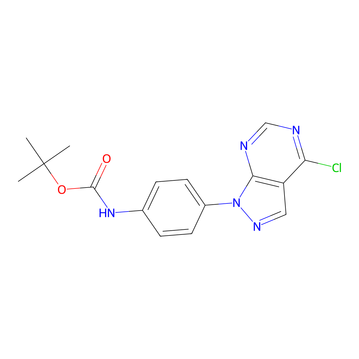 Tert-butyl (4-(4-chloro-1H-pyrazolo[3,4-D]pyrimidin-1-YL)phenyl)carbamate molecular structure, CAS 1383927-18-1