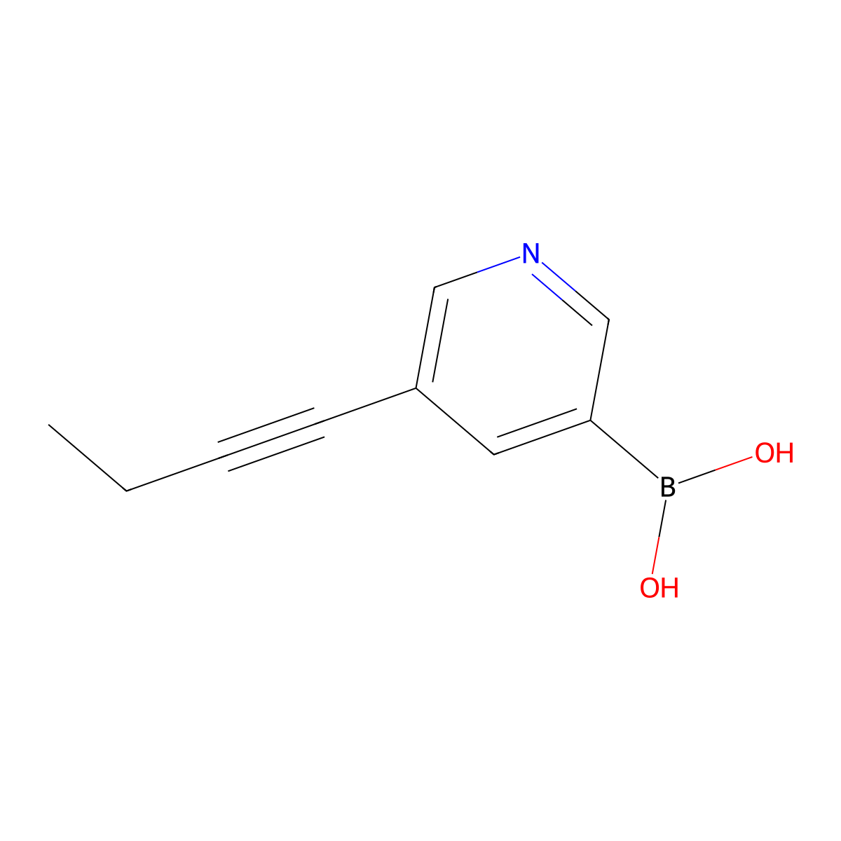 (5-(But-1-yn-1-yl)pyridin-3-yl)boronic acid molecular structure, CAS 1383985-23-6
