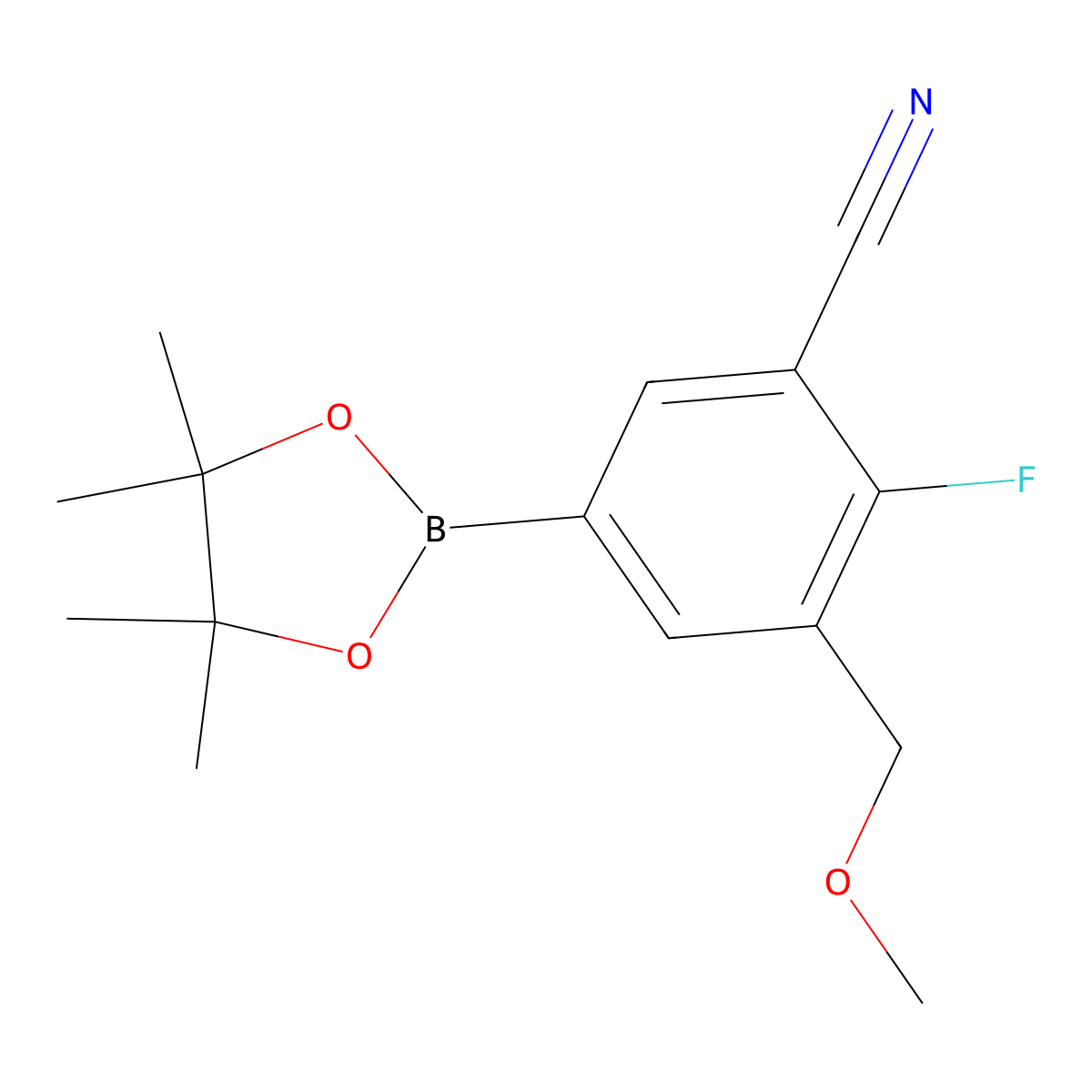 2-Fluoro-3-(methoxymethyl)-5-(4,4,5,5-tetramethyl-1,3,2-dioxaborolan-2-yl)benzonitrile molecular structure, CAS 1383985-50-9