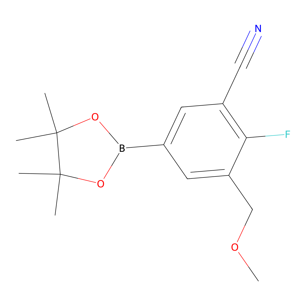 2-Fluoro-3-(methoxymethyl)-5-(4,4,5,5-tetramethyl-1,3,2-dioxaborolan-2-yl)benzonitrile molecular structure, CAS 1383985-50-9