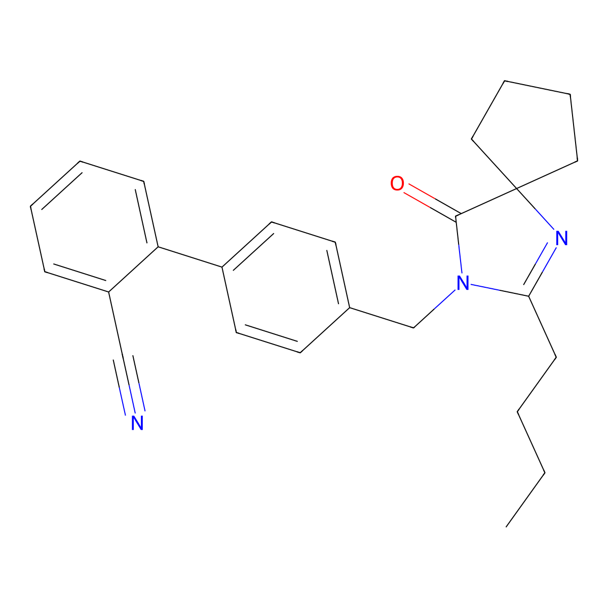 4'-((2-Butyl-4-oxo-1,3-diazaspiro(4.4)non-1-ene-3-yl)methyl)(1,1'-biphenyl)-2-carbonitrile molecular structure, CAS 138401-24-8
