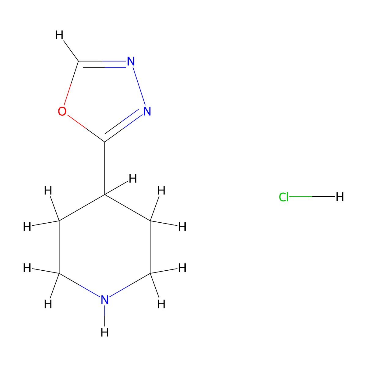 4-(1,3,4-Oxadiazol-2-yl)piperidine hydrochloride molecular structure, CAS 1384079-20-2
