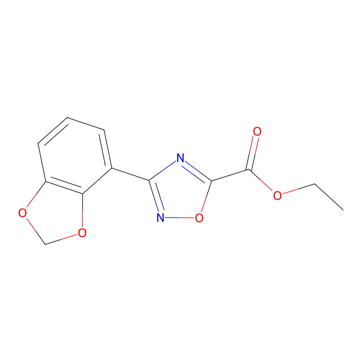 Ethyl 3-(2H-1,3-benzodioxol-4-yl)-1,2,4-oxadiazole-5-carboxylate molecular structure, CAS 1384081-01-9