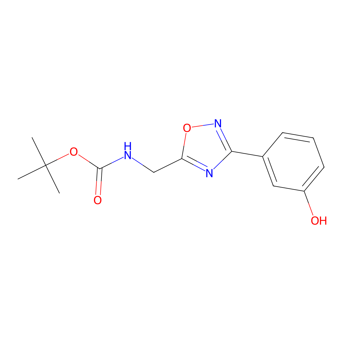 tert-butyl N-{[3-(3-hydroxyphenyl)-1,2,4-oxadiazol-5-yl]methyl}carbamate molecular structure, CAS 1384081-32-6