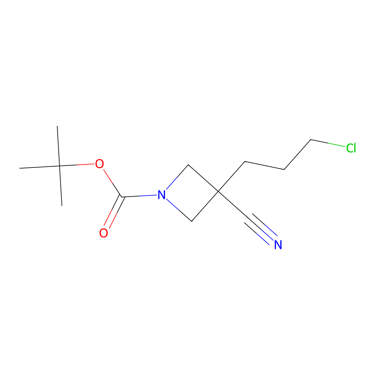 tert-Butyl 3-(3-chloropropyl)-3-cyanoazetidine-1-carboxylate molecular structure, CAS 1384165-00-7