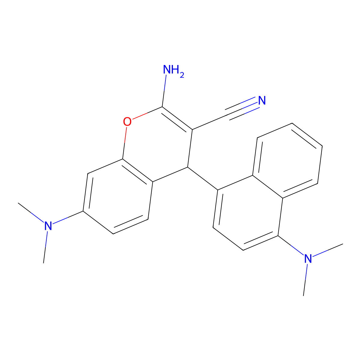 2-Amino-7-(dimethylamino)-4-(4-(dimethylamino)naphthalen-1-yl)-4H-chromene-3-carbonitrile molecular structure, CAS 1384170-58-4