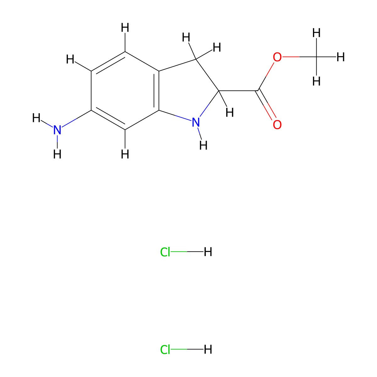 Methyl 6-aminoindoline-2-carboxylate dihydrochloride molecular structure, CAS 1384264-16-7