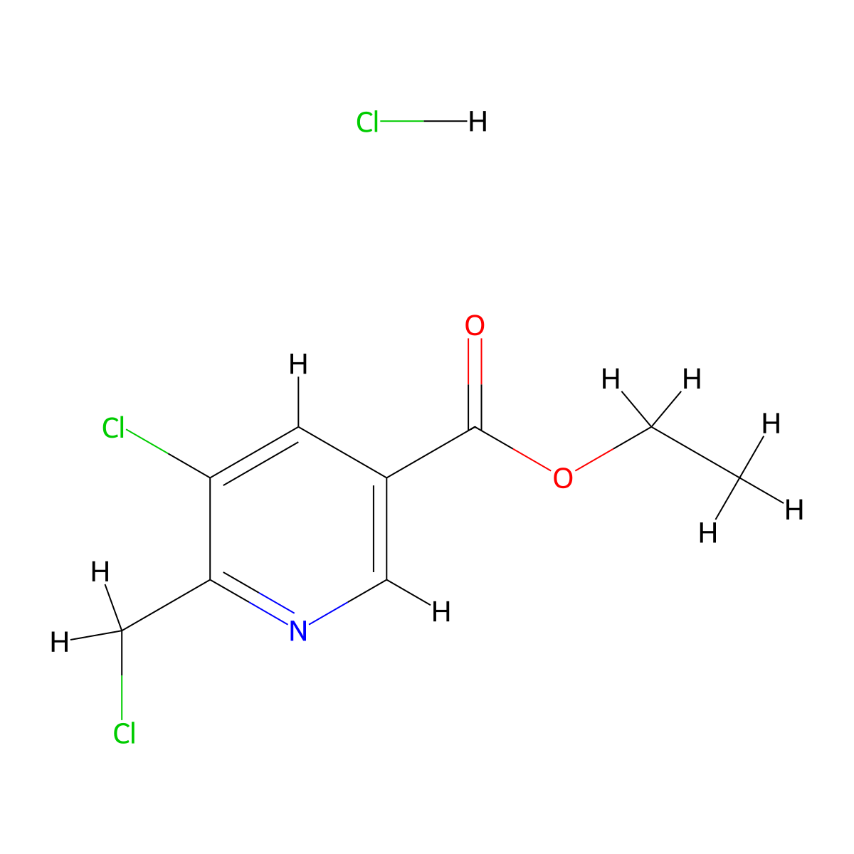 Ethyl 5-chloro-6-(chloromethyl)nicotinate hydrochloride molecular structure, CAS 1384264-44-1