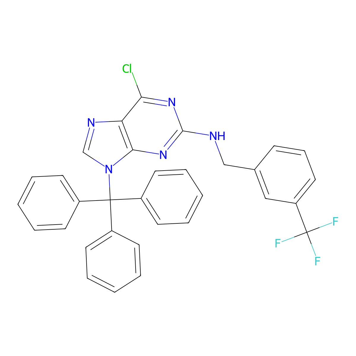 6-Chloro-N-(3-(trifluoromethyl)benzyl)-9-trityl-9H-purin-2-amine molecular structure, CAS 1384265-26-2