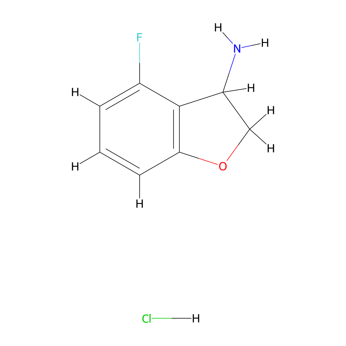 4-Fluoro-2,3-dihydro-1-benzofuran-3-amine hydrochloride molecular structure, CAS 1384265-54-6