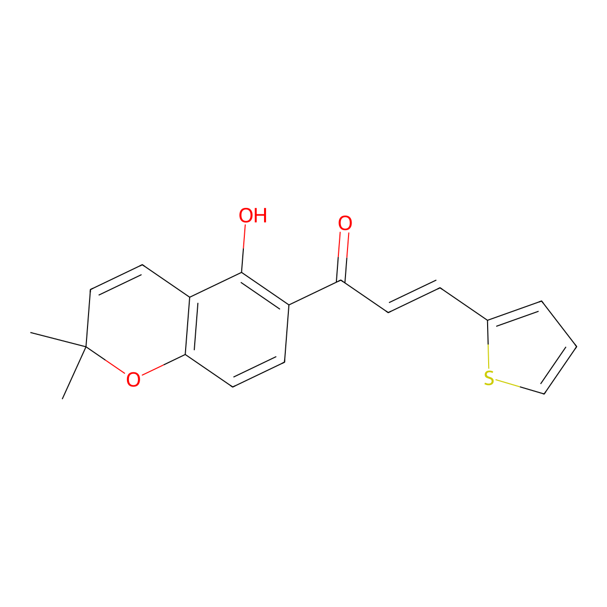 (E)-1-(5-hydroxy-2,2-dimethylchromen-6-yl)-3-thiophen-2-ylprop-2-en-1-one molecular structure, CAS 1384268-04-5