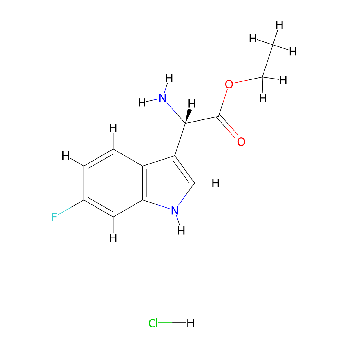 (S)-Ethyl 2-amino-2-(6-fluoro-1H-indol-3-yl)acetate hydrochloride molecular structure, CAS 1384268-80-7