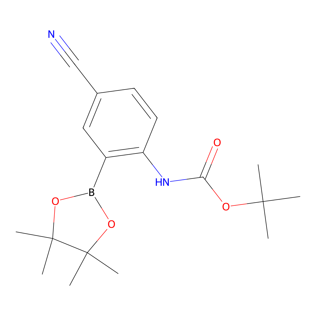 [4-Cyano-2-(4,4,5,5-tetramethyl-[1,3,2]dioxaborolan-2-yl)-phenyl]-carbamic acid tert-butyl ester molecular structure, CAS 1384313-04-5