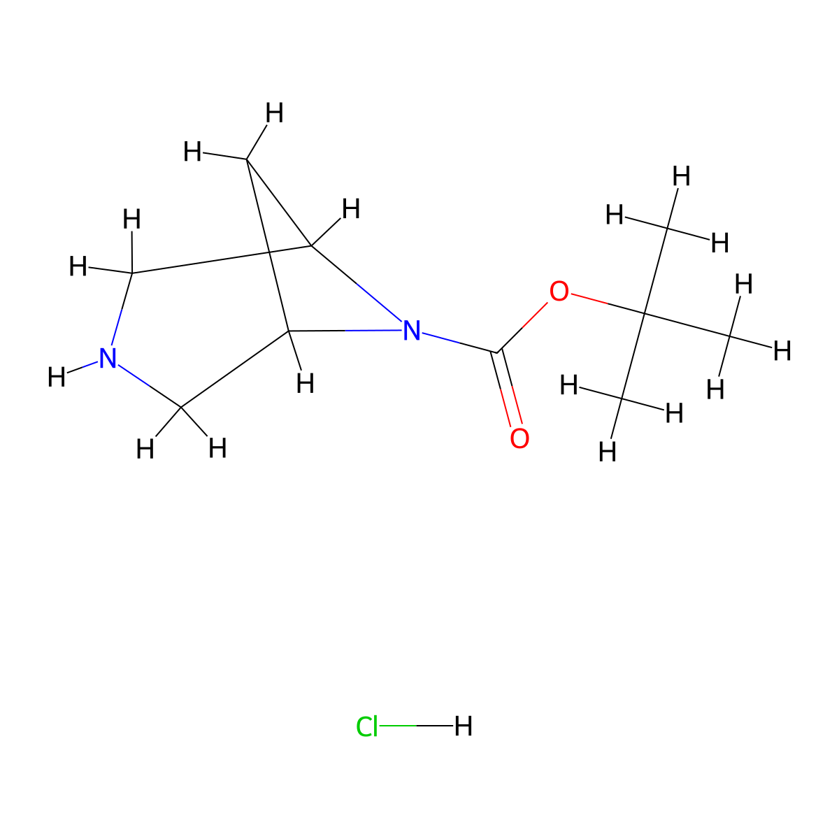 Tert-butyl 3,6-diazabicyclo(3.1.1)heptane-6-carboxylate hydrochloride molecular structure, CAS 1384424-52-5