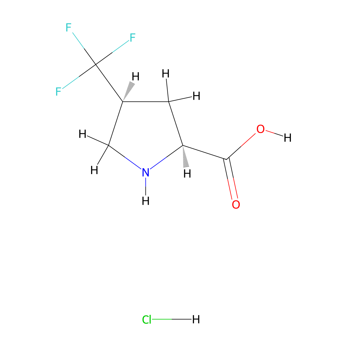 (2S,4S)-4-(trifluoromethyl)pyrrolidine-2-carboxylic acid hydrochloride molecular structure, CAS 1384424-55-8