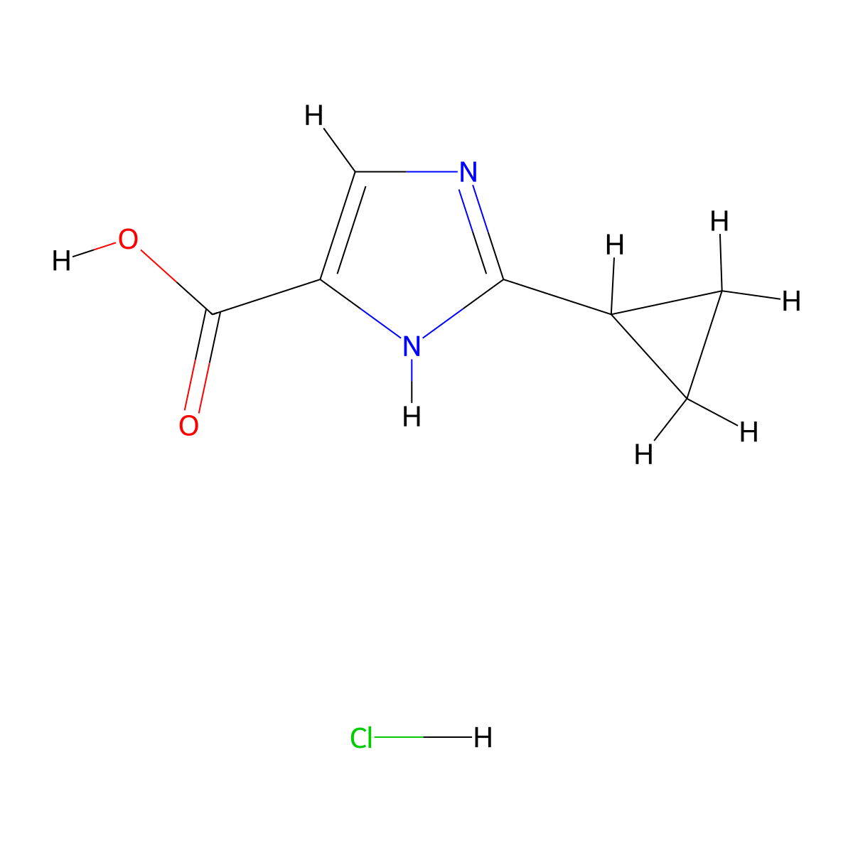 2-cyclopropyl-1H-imidazole-4-carboxylic acid hydrochloride molecular structure, CAS 1384427-25-1