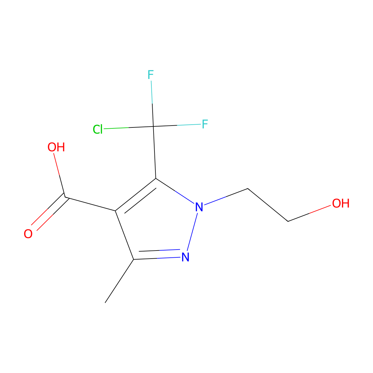 5-(chlorodifluoromethyl)-1-(2-hydroxyethyl)-3-methyl-1H-pyrazole-4-carboxylic acid molecular structure, CAS 1384427-30-8