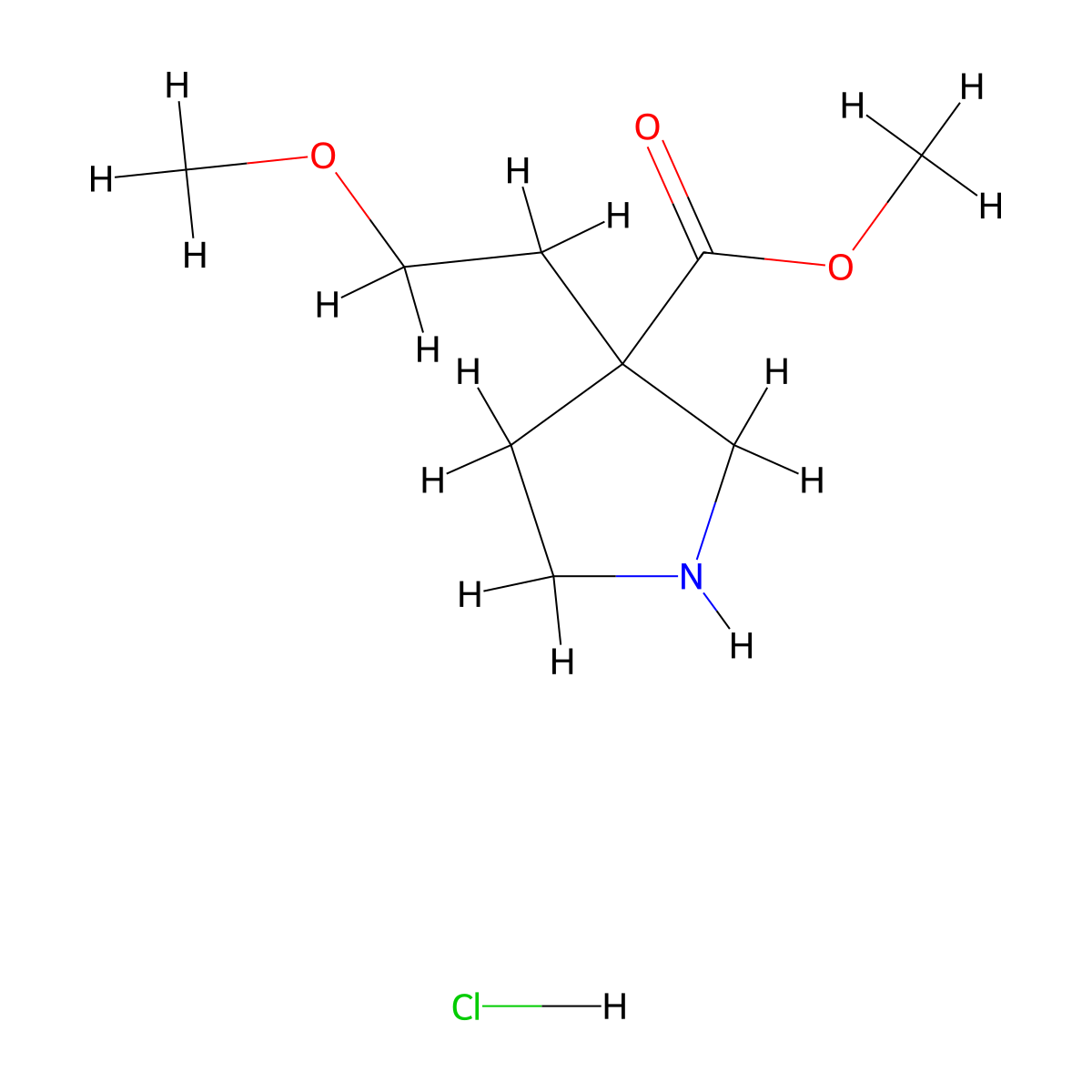 Methyl 3-(2-methoxyethyl)pyrrolidine-3-carboxylate hydrochloride molecular structure, CAS 1384427-44-4